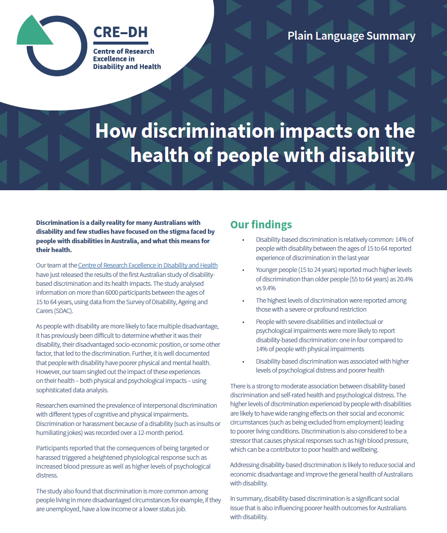 How Discrimination Impacts On The Health Of People With Disability – CRE-DH