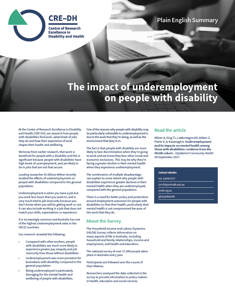 The impact of underemployment on people with disability – CRE-DH