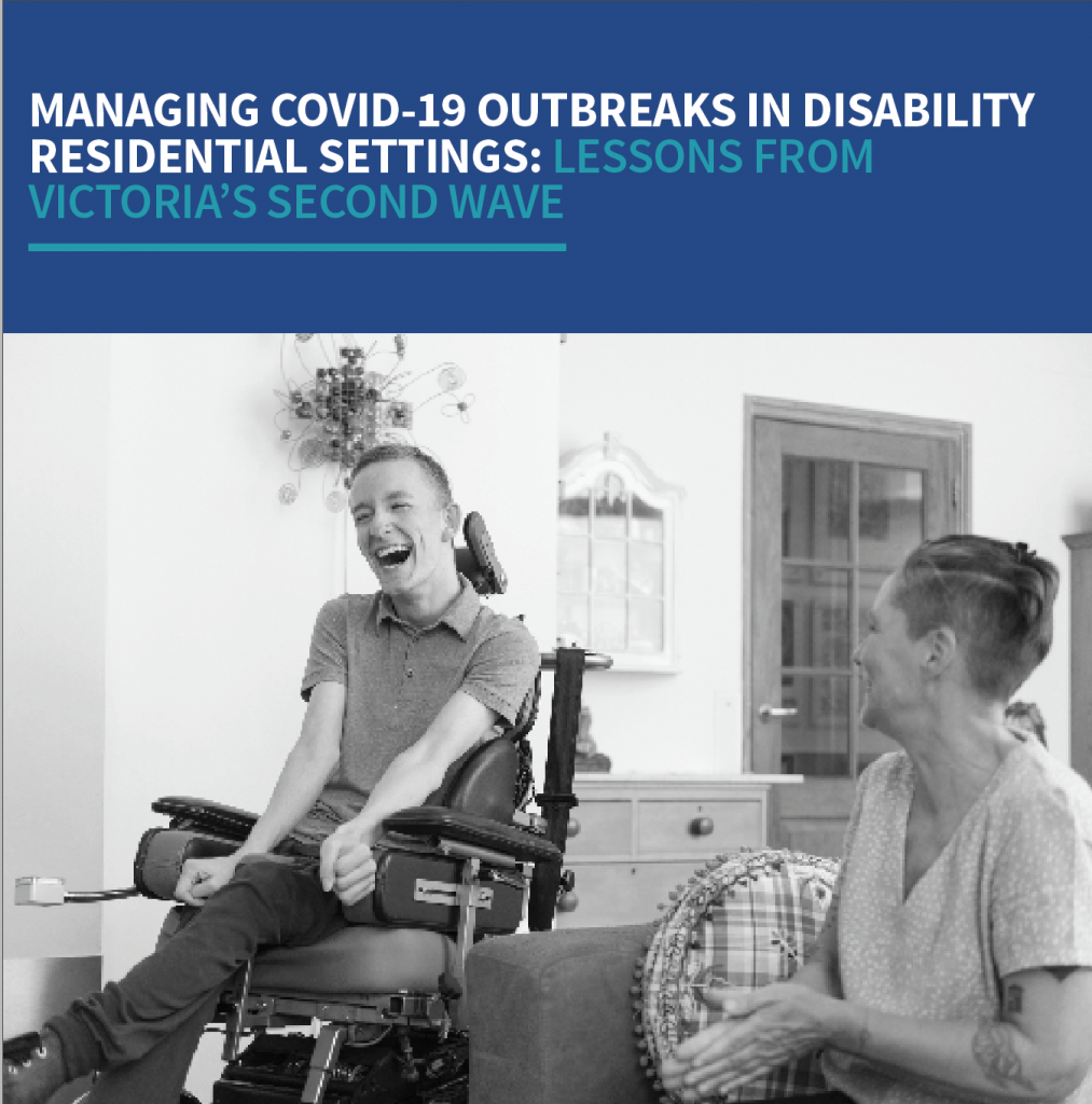 Front cover of report features photo of young man in a wheelchair laughing with a female carer