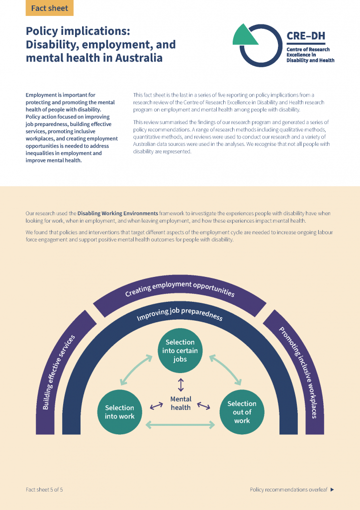 Factsheet 5 - Policy implications: Disability, employment, and mental health in Australia